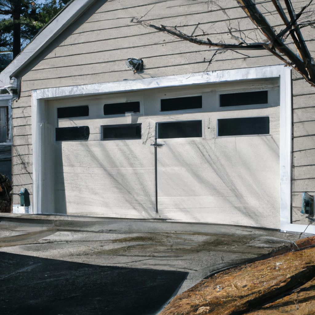 A sleek residential garage door opener installed on a suburban home in Hingham, Massachusetts, illustrating a quiet garage system.